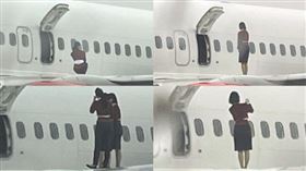 ▲南韓易斯達航空因大雪延誤，空姐輪番在機翼上拍照。（圖／翻攝自x）