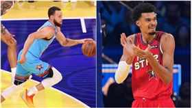 ▲柯瑞（Stephen Curry）、溫班亞馬（Victor Wembanyama）將在NBA全明星賽冠軍戰對決。（圖／美聯社／達志影像）