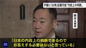 日本法相鈴木馨祐稱戶口國籍欄可填台灣是「日本內政上的判斷」。（圖／翻攝ＮＨＫ）