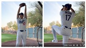 ▲大谷翔平拍攝宣傳照模仿野茂英雄。（圖／翻攝自道奇推特）