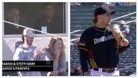 ▲WBC資格賽，網壇名將阿格西（Andre Agassi）、葛拉芙（Steffi Graf）在場邊看兒子投球。（圖／翻攝自WBC官網）