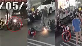 竊賊偷包後太過緊張，騎不到10公尺自摔犁田，慘遭壓制。（圖／翻攝畫面）