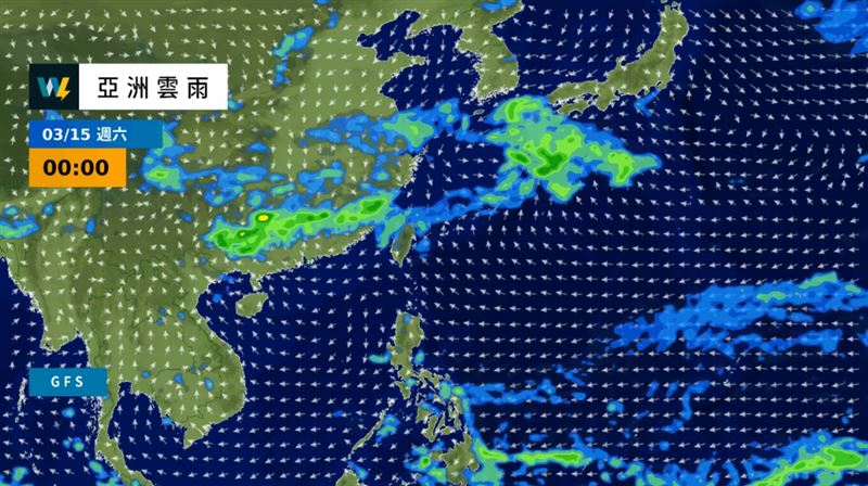 週六鋒面又會再度南下，而這波鋒面後方有較強冷空氣推動，中部以北、東北部可能會有局部較多的累積雨量。（圖／翻攝自天氣風險 臉書）