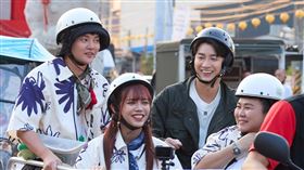 許富凱（左起）、庭庭、江宏傑、林美秀同台錄節目