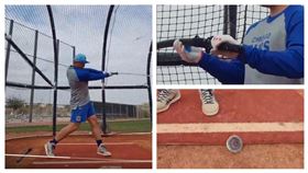 ▲鈴木誠也打擊練習用武士刀，直接把球劈成兩半。（圖／翻攝自小熊推特）