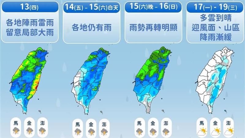 雨區曝！雷雨「3段式轟炸」估持續到週末