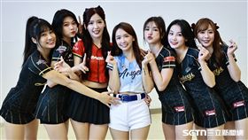 ▲中職36年開季團圓大辦桌，小龍女菲菲、Fubon Angels禾羽和樂天女孩合影 。（圖／記者劉彥池攝影）