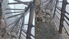 玉山步道「風口鐵柵欄」塌陷脫離。（圖／翻攝自玉山國家公園臉書）