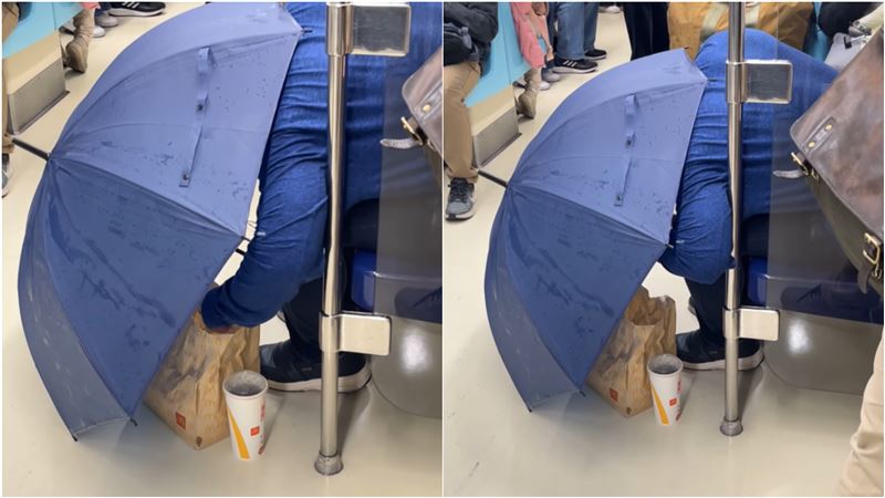 男捷運車廂內撐傘！她一看驚：在偷吃雞塊