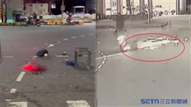 疑似盲點視角，等蔡男看到對向左轉的黃男已來不及，他煞車自摔在地板刮出一大片火花死亡。（圖／翻攝畫面）