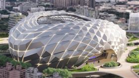 新北大巨蛋容量預計達5萬人，廣播節目主持人唐湘龍看到模擬圖後直呼「比台北大巨蛋更有超時空感」。（圖／新北市政府提供）