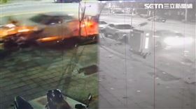 駕駛如鐮刀式衝撞對向路旁11輛汽機車，滿地零件碎片。（圖／翻攝畫面）