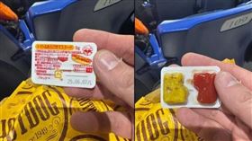 美國大聯盟官方記者克萊爾（Michael Clair）不久前到日本東京巨蛋看開幕戰，21日在X（前身推特）分享在東蛋吃熱狗，店家附上的醬包包裝讓他超驚訝。（圖／翻攝自X／michaelsclair）