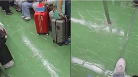 有網友搭台鐵碰上地板有水流。（圖／翻攝自Threads@levailin0712）