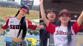 薇娟回到球場內應援時居然幫敵隊加油。（組合圖／翻攝自noodle.zip IG）