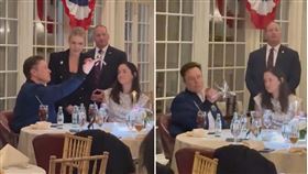 馬斯克餐桌禮儀根本是屁孩！大玩餐具向妹子展演「超自然神器」。（圖／鏡週刊／翻攝自X平台）