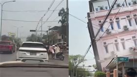 緬甸民宅歪成「比薩斜塔」。（圖／翻攝自微博）