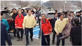 韓國最大在野黨魁視察時（右圖）遇襲。（翻攝YT）