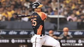 ▲中職36年開幕戰，統一獅一壘手林培緯敲出安打送回林安可。（圖／記者劉彥池攝影）