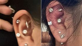 二度出事！女穿耳洞時爆痛…兩週後「腫成豬耳朵」又痛一次（組合圖／翻攝自Dcard）