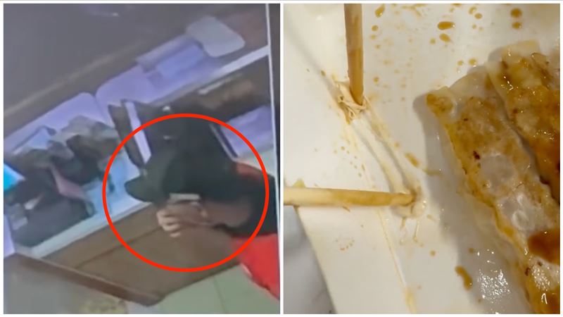 鍋貼吃到嚼過口香糖　店內監視畫面流出