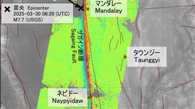 日本研究指出，緬甸大地震約導致400公里的區域發生地形變動。（圖／翻攝自日本國土地理院X）