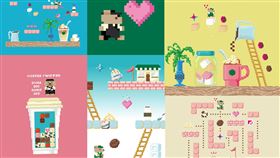 星巴克線上門市限定商品，經典懷舊遊戲風格，使用繽紛色系，以Bearista熊夥伴為主開啟一段闖關冒險遊戲。（圖／品牌業者提供）