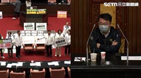 ▲藍委議場抗議,吳秉叡一人占主席台。（組合圖／翻攝畫面）