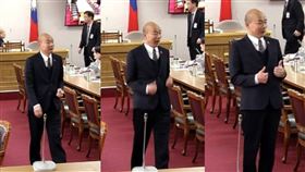 ▲韓國瑜眼見柯建銘唱獨角戲16分鐘未止息，宣布會議休息，並在離場時雀躍比讚。（合成圖／翻攝自YouTube立法院頻道）