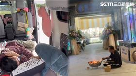 陳女母親中風出院後直奔靈堂陪伴女兒，累了就躺在Allen改裝露營車上。（圖／家屬提供）