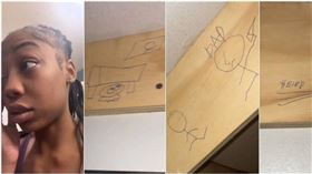 ▲ 韓德森在飯店浴室洗手台下發現令她毛骨悚然的塗鴉。（圖／翻攝TikTok／baby.capp）