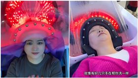 中國掀AI洗頭熱，整顆頭塞進機器全自動洗淨。（翻攝抖音）