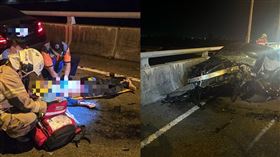 橋墩,事故,車禍,廢鐵,交流道,駕駛,賓士,自撞,命危,台南,學甲,麻豆▲圖片描述。（圖／民眾提供） 