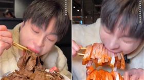 中國大胃王喊「教訓鬼子」掃空日本Buffet　吃完體重飆逾16公斤（組合圖／翻攝自抖音）