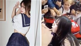 網傳中國車展女模舔手影片，其實是在台灣。（圖／翻攝noah8319_03 IG、kiss486 Ｘ）