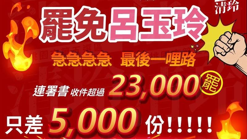 罷免呂玉玲破2萬3千份！罷團：還差5千份