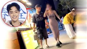 朱宇謀跟女伴一起同遊曼谷體驗熱鬧潑水節，肢體互動十分親密。（圖／讀者提供）