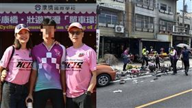 ▲數名學生遭轎車逆向撞擊撞。（合成圖／翻攝臉書與翻攝畫面）