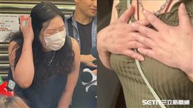 女房東一席綠色清涼洋裝現身（右），要求記者不要拍臉，因為今天素顏。（圖／記者洪正達攝影、翻攝畫面）