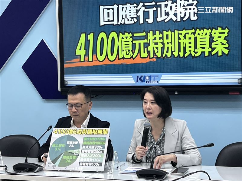  立委羅智強、王鴻薇24日下午出席國民黨「回應行政院4100億元特別預算案」記者會。(圖/記者蘇晏男攝影)