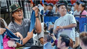 ▲富邦悍將張育成、曾峻岳到場力挺自家籃球隊。（圖／PLG聯盟提供）