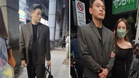 愛雅老公腳踩FENDI皮鞋、身上提著市價超過50萬元愛馬仕包，一身行頭相當貴氣。上週他陪妻子現身動物醫院。（讀者提供）
