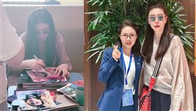 王祖賢參加國際艾灸大會，現場為粉絲開起簽名會，搭機返加拿大時又親切與粉絲合照，看起來像是化了淡妝。（微博圖片）