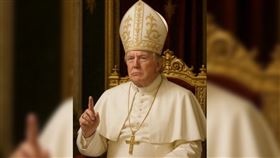 美國白宮發出川普穿上教皇衣服的照片，引起正反不同的意見。翻攝白宮X