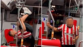 ▲外國男乘客在公車上做起體操運動。（圖／翻攝自Thread @harry._kuo_.0924）