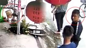 潘男（左）在家門口被撞飛，肇事駕駛（右）精神恍惚，說自己剛睡醒。（圖／翻攝自記者爆料網）