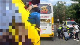 21歲林姓女大生慘遭倒車客運輾壓大腿出血。（圖／翻攝畫面）