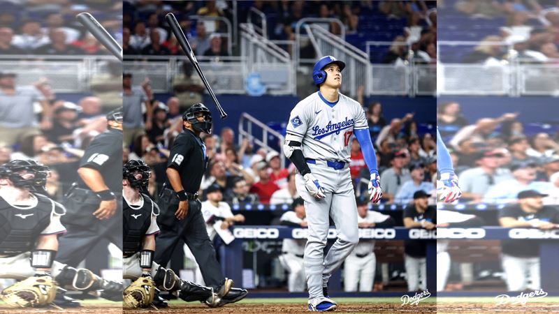 大谷翔平炸裂超大號陽春砲,「確信步」目送球上看台。(圖/翻攝自道奇X)