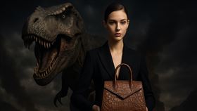 英生物科技新創成功提取霸王龍基因做出皮革，未來有機會運用在奢侈包款。（圖／AI合成示意圖）