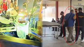 肇事的63歲姜姓貨櫃車駕駛一度衝向遺體，說是想親口解釋車禍原因，遭家屬攔阻。（圖／翻攝畫面）